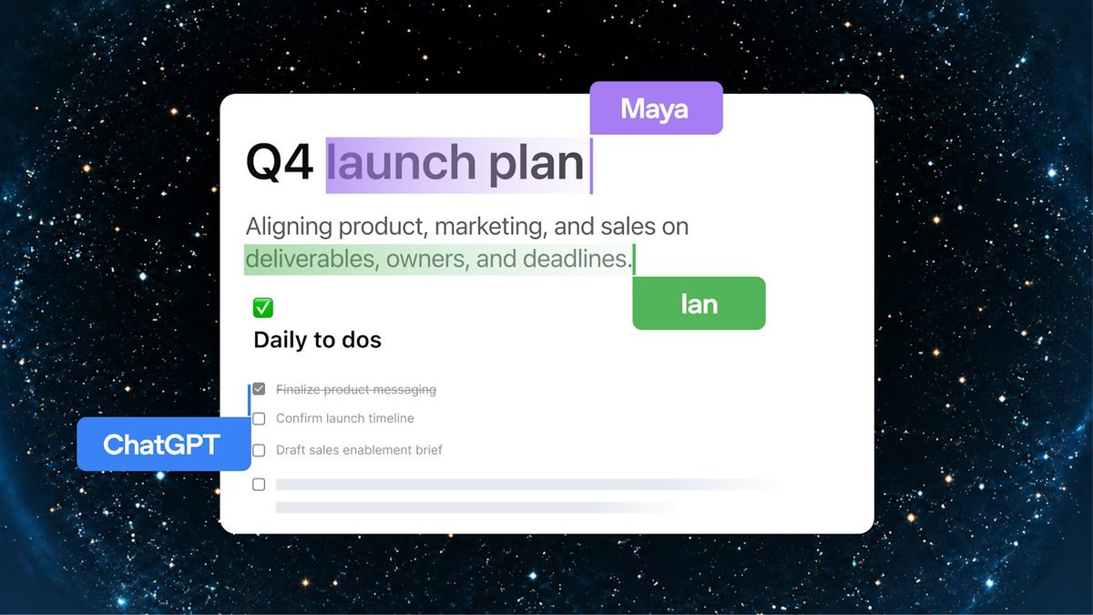 A collaborative ChatGPT Page titled Q4 launch plan with edits from teammates