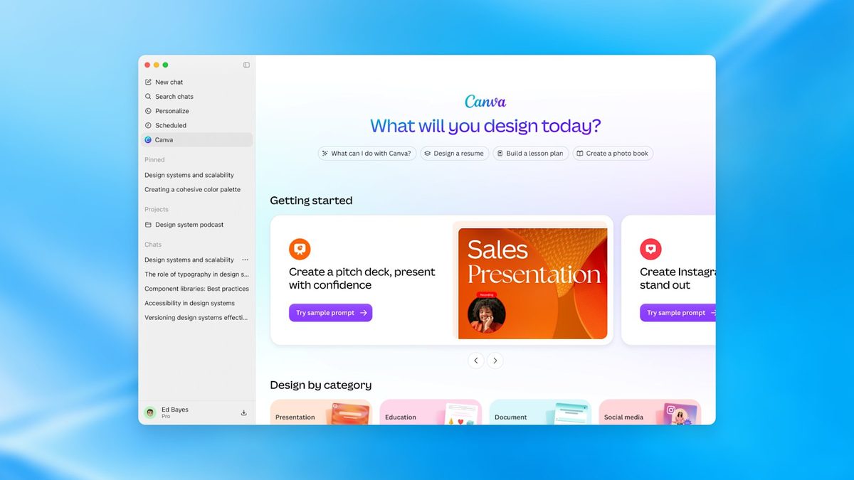 A Canva plugin panel open in the ChatGPT sidebar