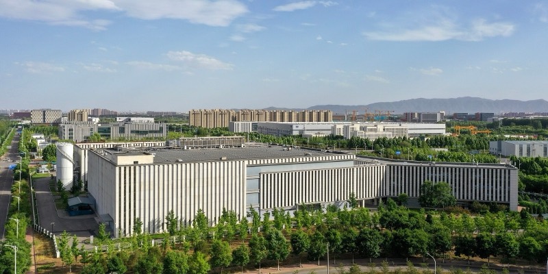 Aerial view of a large data centre building in Beijing’s Changping district