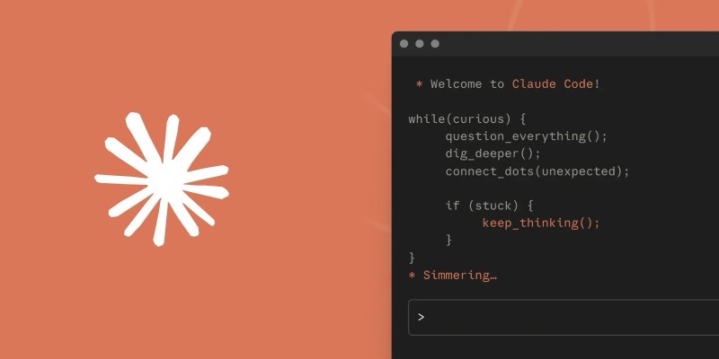The white Claude starburst logo on an orange background beside a Claude Code terminal window reading “Welcome to Claude Code!”