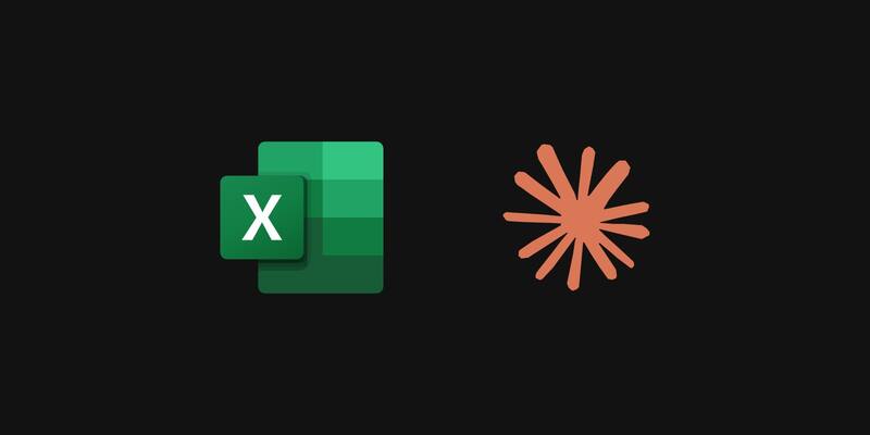 The green Microsoft Excel logo on the left and Claude’s orange spark logo on the right, on a black background.