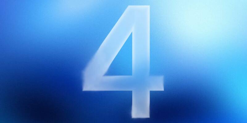 A large frosted white number 4 on a glowing blue gradient background