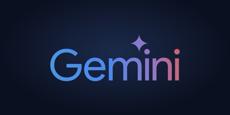 The Google Gemini wordmark with its four-pointed star, in a blue-to-pink gradient on a dark navy background