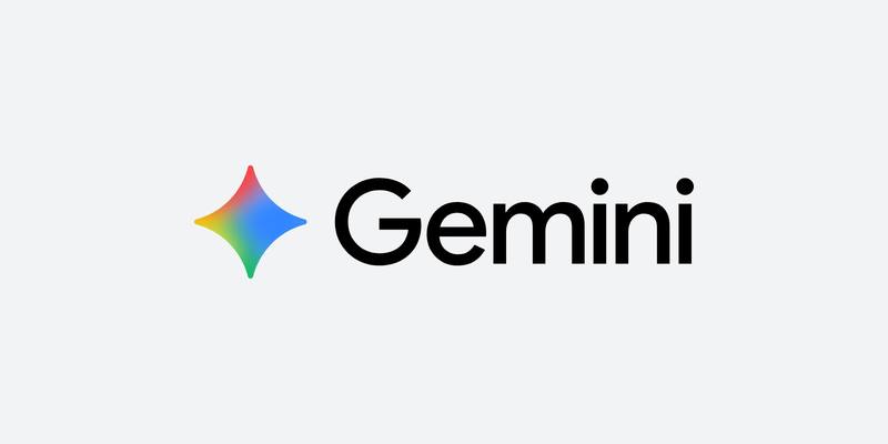 The Google Gemini logo: a four-pointed star in red, yellow, green and blue next to the word Gemini in black, on a light grey background.