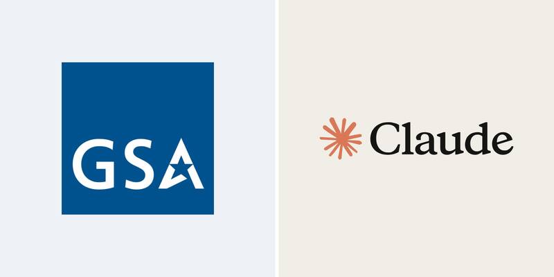 The blue square GSA logo with white lettering beside the orange Claude starburst and black Claude wordmark on a cream background