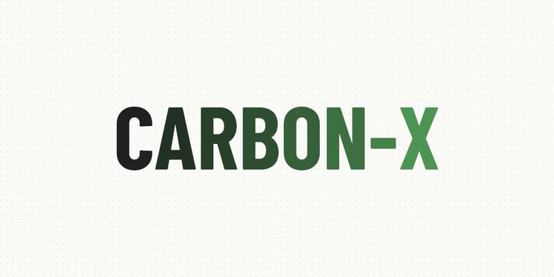 The word CARBON-X in bold capitals shading from black to green on a pale dotted background