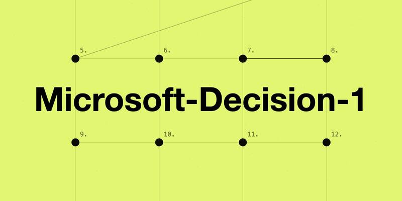 The words Microsoft-Decision-1 in black on a lime green background, over a grid of numbered dots joined by lines
