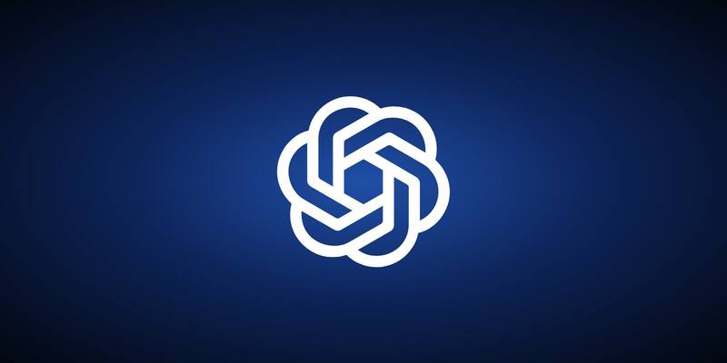 The white OpenAI knot logo centred on a cobalt blue to black radial gradient background.