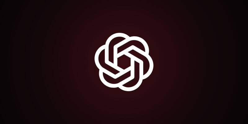 The white OpenAI knot logo centred on a dark crimson-to-black background.