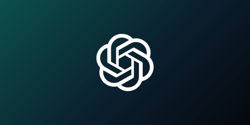 The white OpenAI knot logo centred on a dark teal to black gradient background.