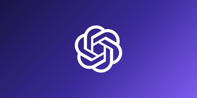 The white OpenAI knot logo centred on a dark indigo to violet gradient background.