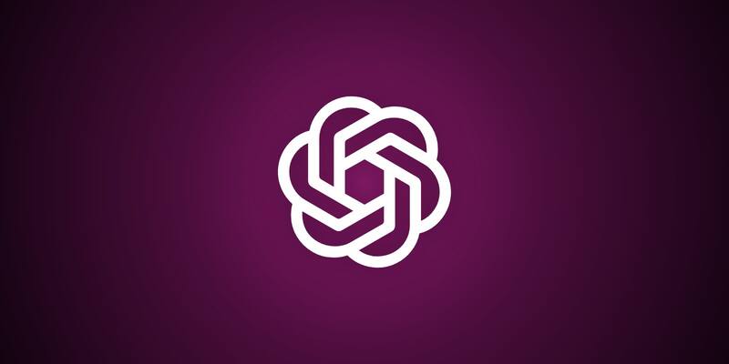 The white OpenAI knot logo centred on a deep magenta to black gradient background.