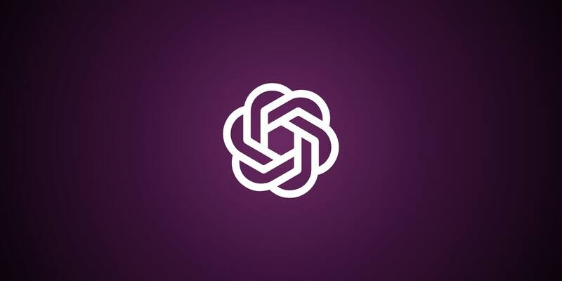 The white OpenAI knot logo centred on a plum to black radial gradient background.