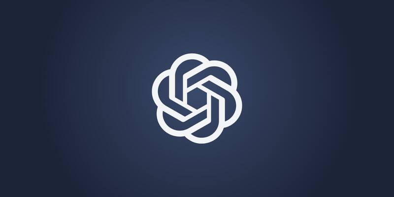 The white OpenAI knot logo centred on a dark slate blue gradient background.