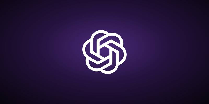 The white OpenAI knot logo centred on a dark violet to black gradient background.