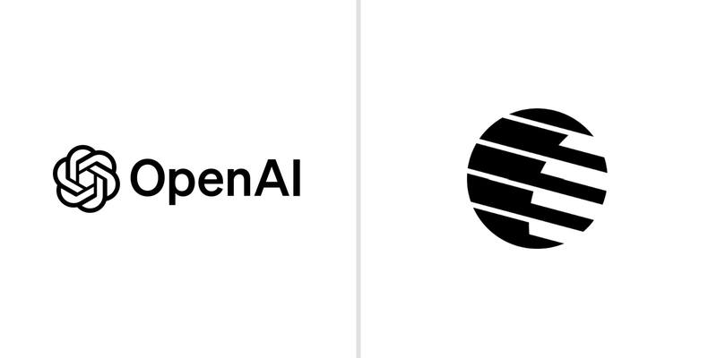 The black OpenAI knot logo and wordmark on a white background beside Moonshot AI’s black striped circle logo on a white background