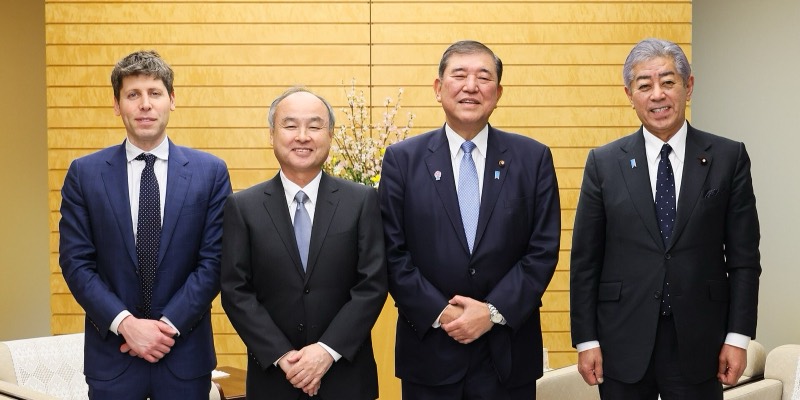 Sam Altman, Masayoshi Son and Shigeru Ishiba at the Japanese prime minister’s office
