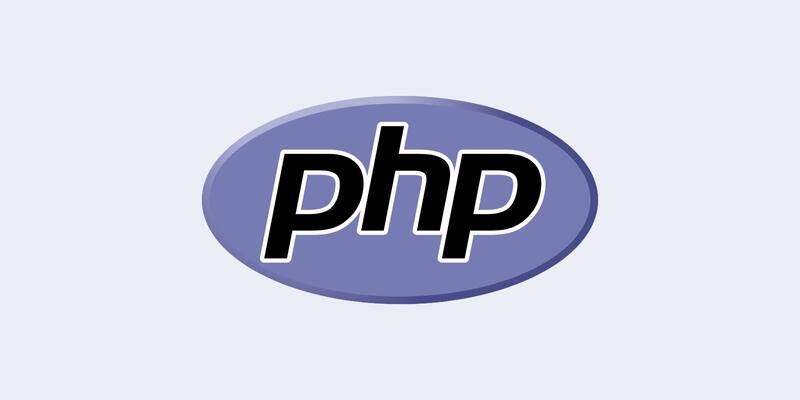 The PHP logo: the lowercase letters php in black italic type on a purple-blue oval, on a pale grey background