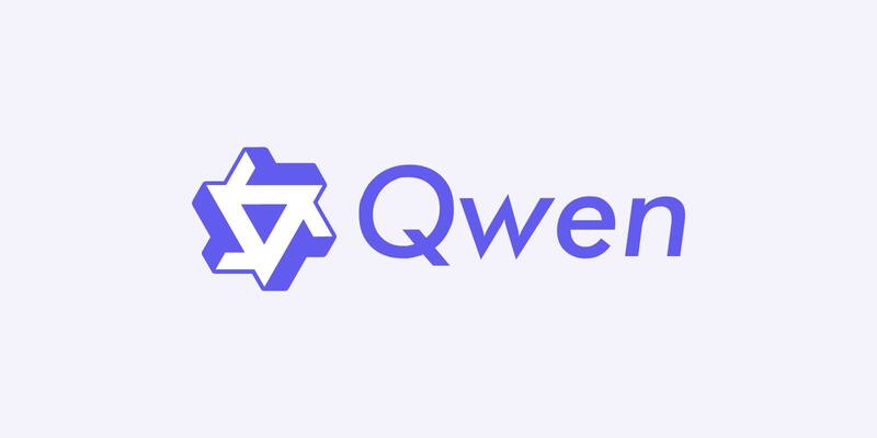 The purple Qwen logo, a hexagonal knot symbol beside the word Qwen, on a pale lavender background