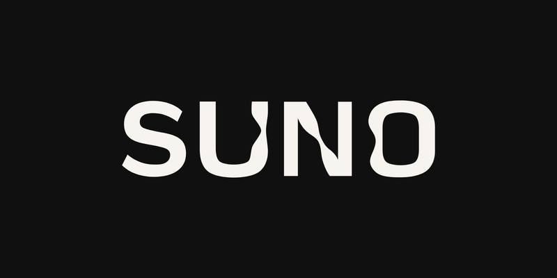 The Suno wordmark in cream lettering on a black background.