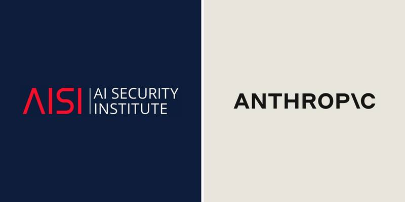 The red and white AISI AI Security Institute logo on navy beside the black Anthropic wordmark on a light grey background