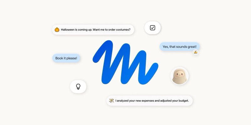 Meta’s Muse logo surrounded by example chat messages, such as “Book it please!”, and the Muse character