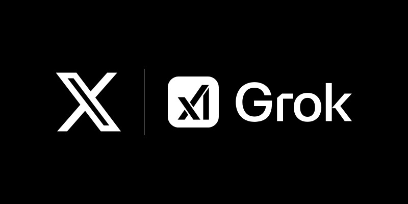 The white X logo and the white Grok logo side by side on a black background, separated by a thin grey line