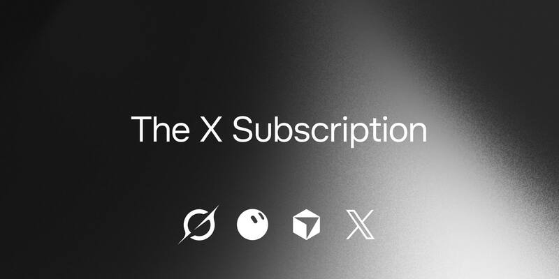 The words The X Subscription in white on a dark grey gradient, above four white logos for Grok, Grok Bot, Cursor and X.